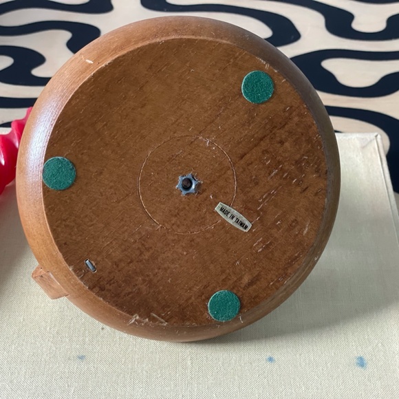 Vintage Wooden & Brass Candle Holder 5" & Twisted Red Candle 6" - Midcentury Mod - Picture 9 of 10